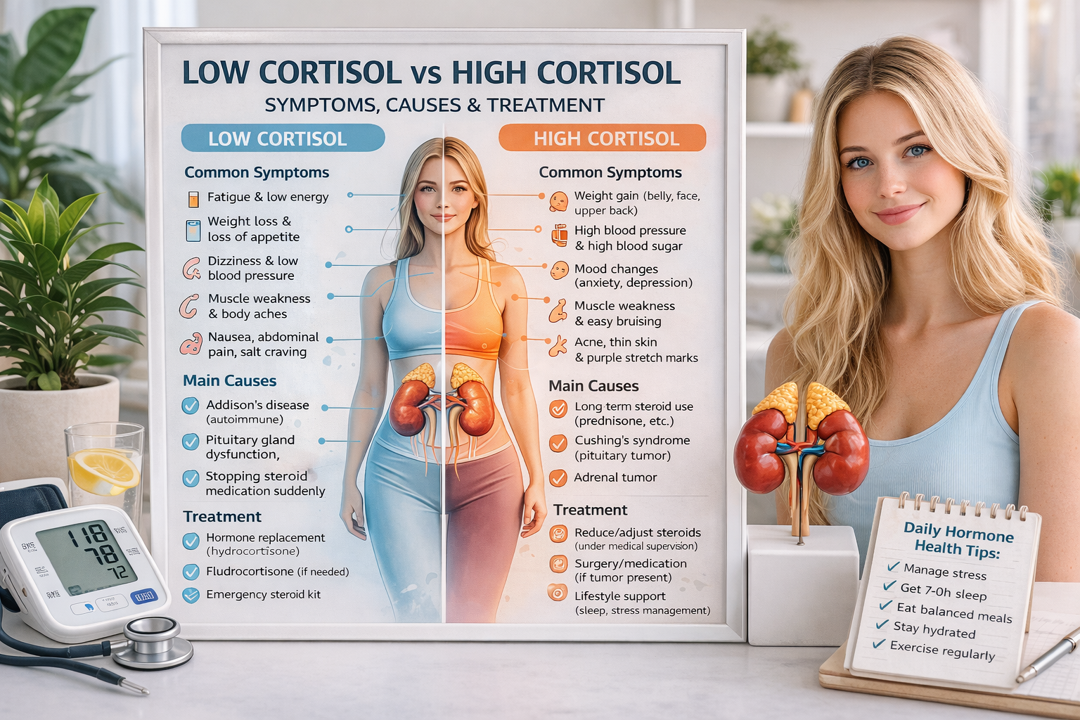 Low Cortisol vs High Cortisol: Symptoms, Causes, Treatment, and When to See a Doctor